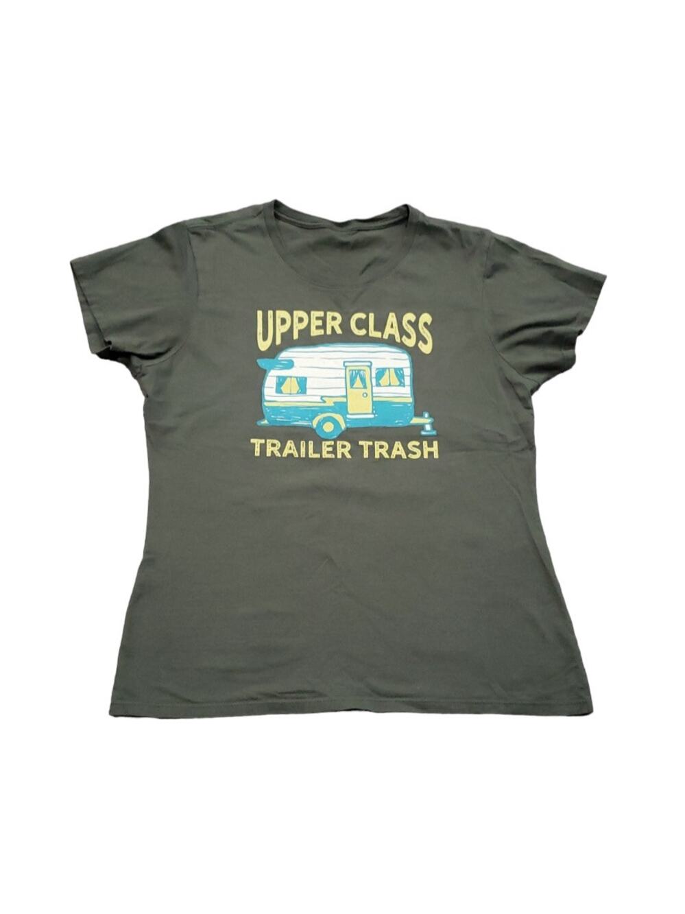 Funny Camper Motorhome Upper Class Trailer Trash Green Short Sleeve T-Shirt Top